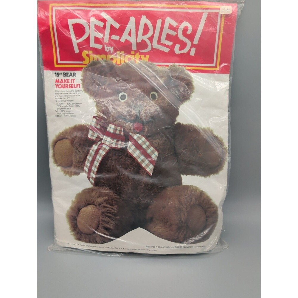 Vtg 70s Pet-Ables by Simplicity 15" Teddy Bear Stuffed Animal Craft Kit Sealed
